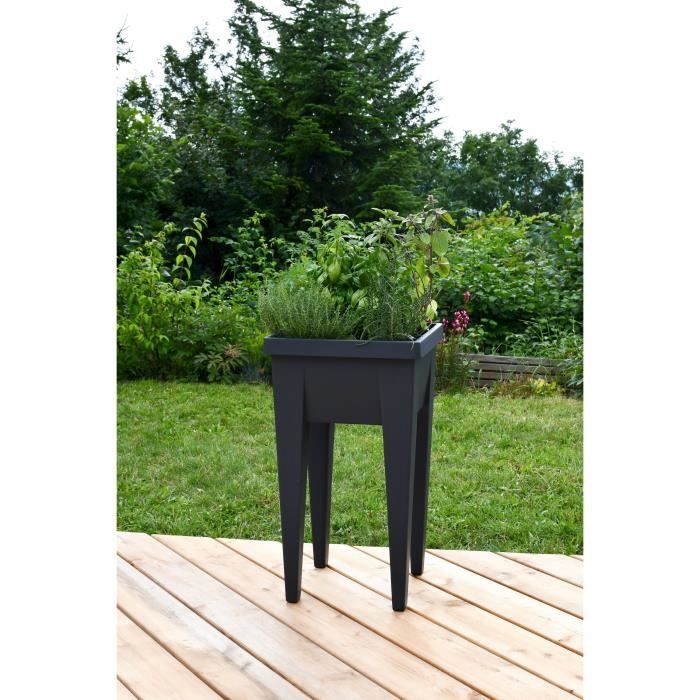 Espace potager sur pieds - EDA - Veg&Table Aromatique - 23 L - Pour Balcon - 38,5 x 38,5 x H. 68 cm - Gris Anthracite