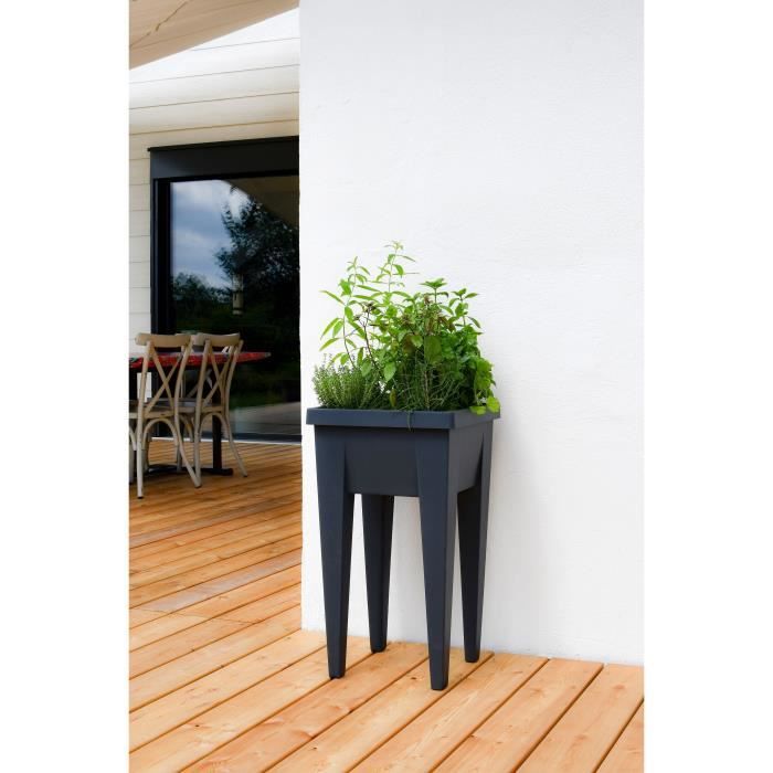 Espace potager sur pieds - EDA - Veg&Table Aromatique - 23 L - Pour Balcon - 38,5 x 38,5 x H. 68 cm - Gris Anthracite