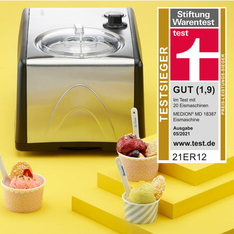 Sorbetiere Yaourtiere - MEDION MD18387 – 150W – de -18 a -35°C – 1,5L de glace – Écran LCD – Noir/Alu