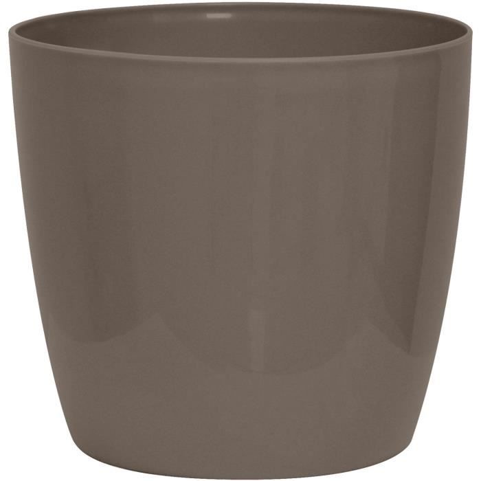 Shiny flowerpot - GARDEN ID - Shiny Taupe with wheels - 35 x 32 cm - Ceramic look - Waterproof - Easy to move