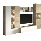 ESSENCIAL Meuble TV avec LED classique blanc brillant et dÈcor chene - L 260 cm