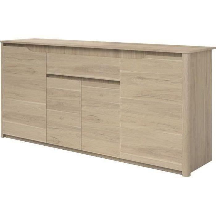 Buffet bas - Panneaux de particules - Décor chene dakota - 4 portes + 1 tiroir - Betty - L 185 x P 46 x H 85,5 cm