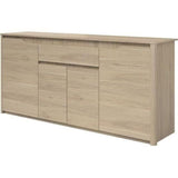 Buffet bas - Panneaux de particules - DÈcor chene dakota - 4 portes + 1 tiroir - Betty - L 185 x P 46 x H 85,5 cm