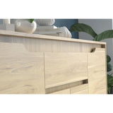 Buffet bas - Panneaux de particules - Décor chene dakota - 4 portes + 1 tiroir - Betty - L 185 x P 46 x H 85,5 cm