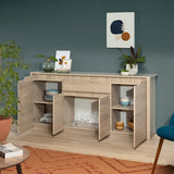 Buffet bas - Panneaux de particules - DÈcor chene dakota - 4 portes + 1 tiroir - Betty - L 185 x P 46 x H 85,5 cm