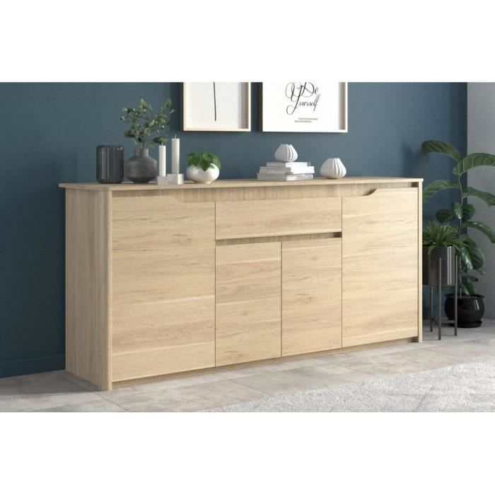 Buffet Bas BETTY - Chene Dakota - 4 portes, 1 tiroir - 185 x 46 x 85,5 cm