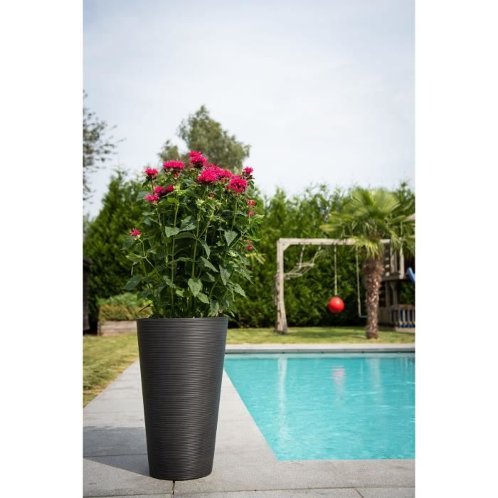 Pot de fleurs haut - GARDEN ID - Green Care Sense Haut Noir-Anthr. - 55 cm - Garanti 10 ans - 100% recyclé - Résistance UV et gel