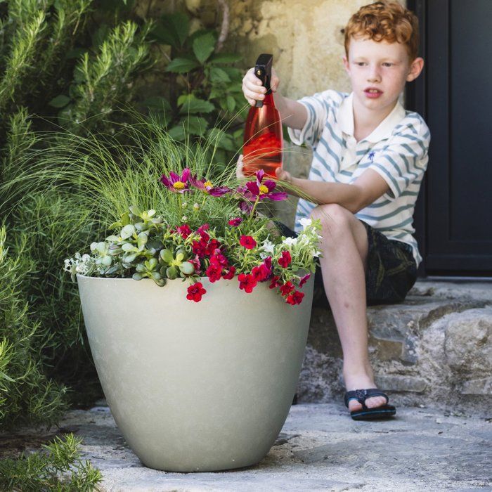 Pot de fleurs Rond Ø 50 cm - EDA - Element - 47,8 L - Système de drainage - Intérieur / Extérieur - Ø 48,8 x H 38,4 cm - Kaki