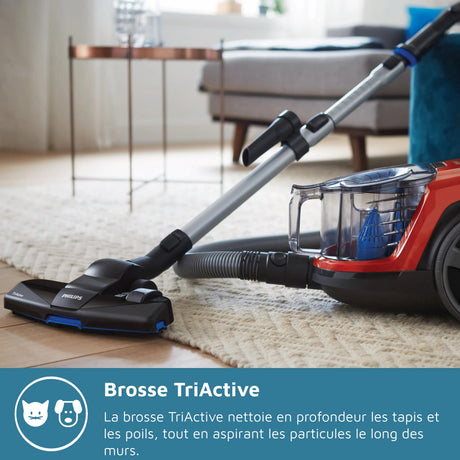 Aspirateur sans sac PHILIPS - FC9330/09 - Série 3000 PowerPro Compact - 900W - 76db - Rouge
