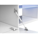 Meuble TV réversible BLUE-TECH - Mélaminé blanc laqué - 1 Porte abattante - LED - Blanc brillant - L150 x P41 x H43 cm