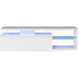 Meuble TV rÈversible BLUE-TECH - MÈlaminÈ blanc laquÈ - 1 Porte abattante - LED - Blanc brillant - L150 x P41 x H43 cm