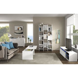 Meuble TV réversible BLUE-TECH - Mélaminé blanc laqué - 1 Porte abattante - LED - Blanc brillant - L150 x P41 x H43 cm