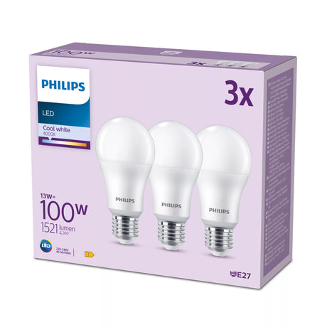 Ampoule LED - PHILIPS - 100 W - A67 E27 - Blanc froid - Non dimmable x 3