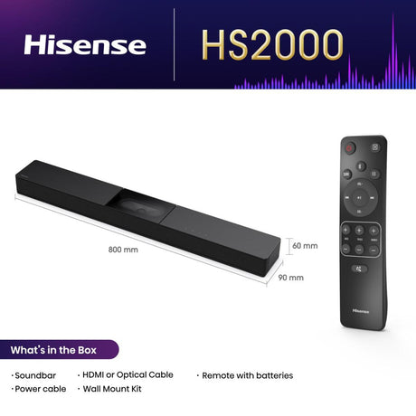 Barre de son - HISENSE - HS2000 - 2.0 Canaux - 80W - Bluetooth 5.0 - HDMI ARC