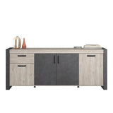 Buffet enfilade CESAR - DÈcor chene beige grisÈ et noir - 1 Tiroir et 4 Portes - L 217,8 x P 49,8 x H 86,7 cm - PARISOT