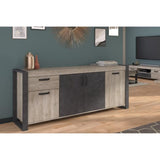 Buffet enfilade CESAR - DÈcor chene beige grisÈ et noir - 1 Tiroir et 4 Portes - L 217,8 x P 49,8 x H 86,7 cm - PARISOT