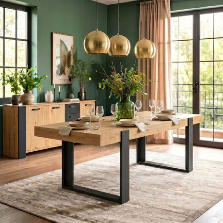 Ensemble enfilade + table LOFT - PARISOT - Chene Artisan et gris - 3 portes - 8 personnes