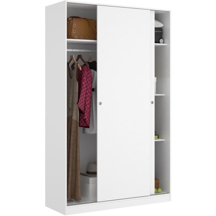 Armoire de chambre - Blanc - 2 portes coulissantes - L120 x P50 x H204 cm