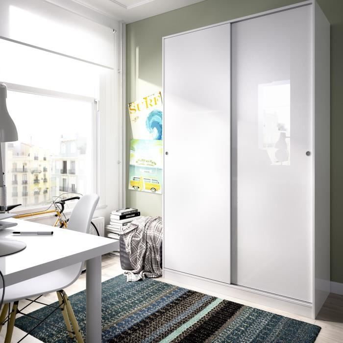 Armoire de chambre - Blanc - 2 portes coulissantes - L120 x P50 x H204 cm