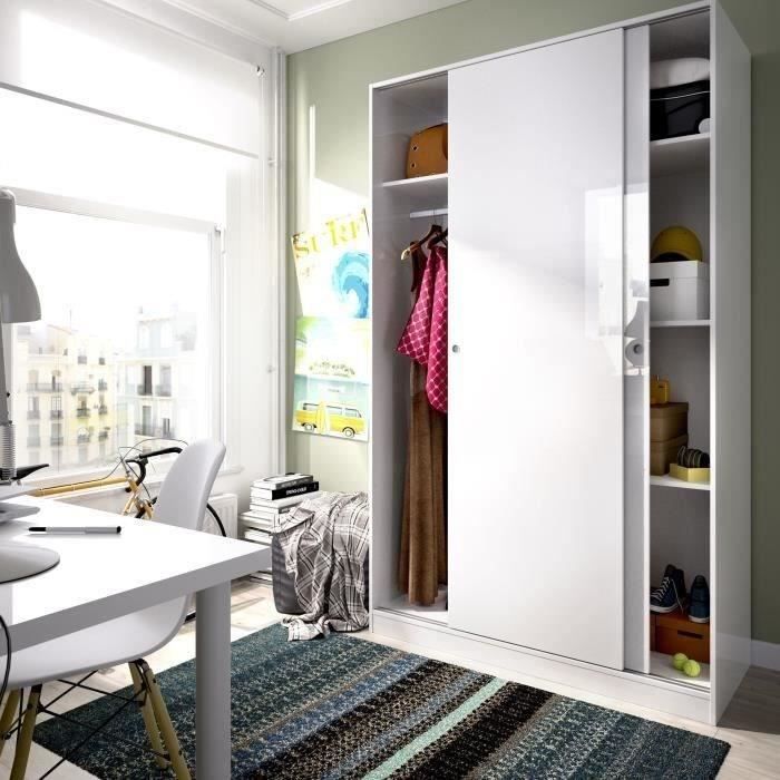 Armoire de chambre - Blanc - 2 portes coulissantes - L120 x P50 x H204 cm