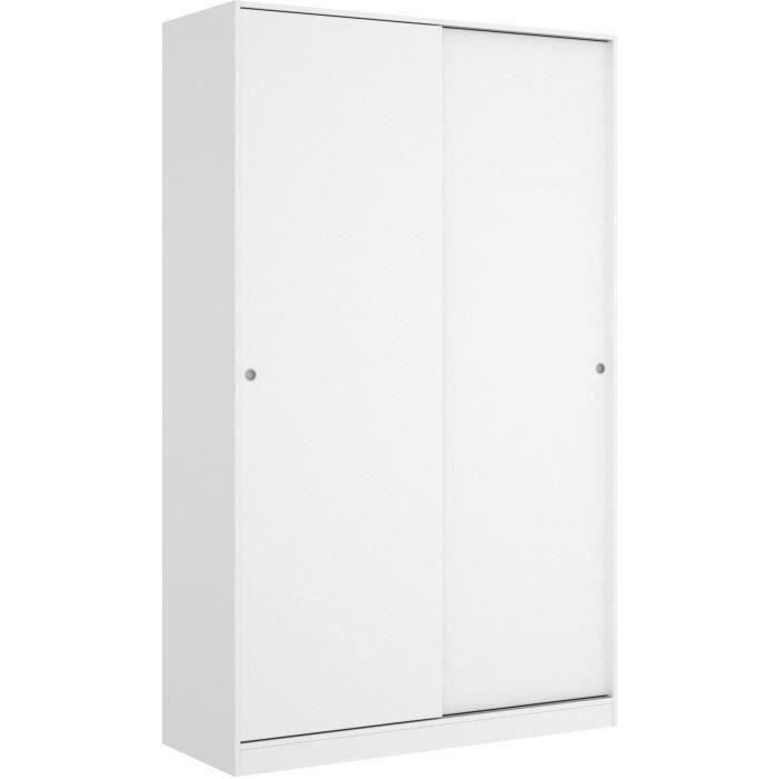 Armoire de chambre - Blanc - 2 portes coulissantes - L120 x P50 x H204 cm