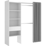 Dressing extensible avec rideau + 1 tiroir - DÈcor Blanc - L 160-113 x P 50 x H 205 cm - SUIT