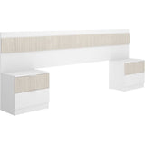 Tete de lit avec 2 tables de chevet a 2 tiroirs - Lamelles / Blanc - 248 x 34,2 x 96 cm