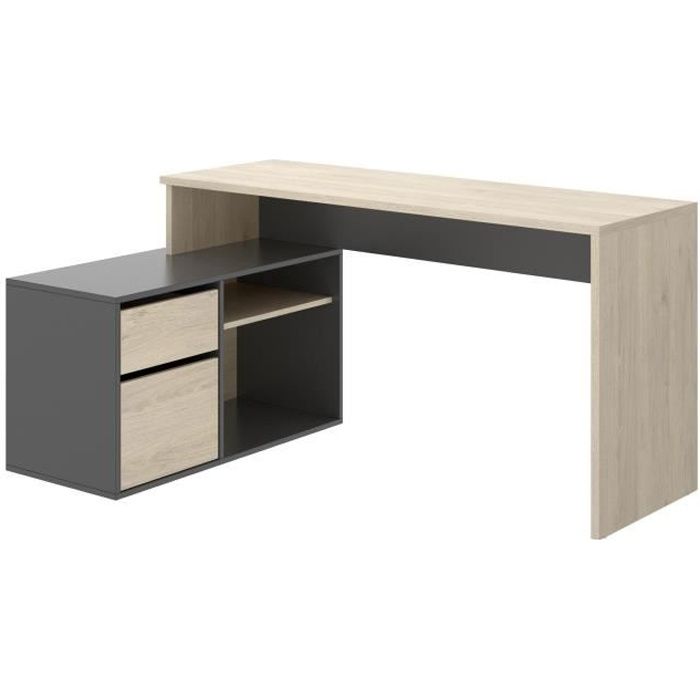 Reversible corner desk 1 drawer + 1 door - Oak and gray decor - L 139 x D 92 x H 75 cm - ROX