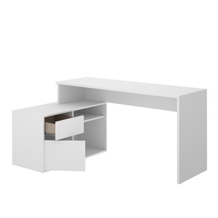 Bureau d'angle reversible 1 tiroir + 1 porte - Blanc - L 139 x P 92  x H 75 cm - ROX