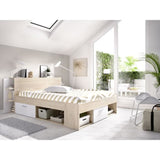 SAX Lit adulte - 140x190 cm - 3 tiroirs + Tete de lit avec rangement - DÈcor chene et blanc