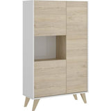 Buffet haut 3 portes - DÈcor Chene et blanc - NESS - L 81 x P 43 x H 135 cm