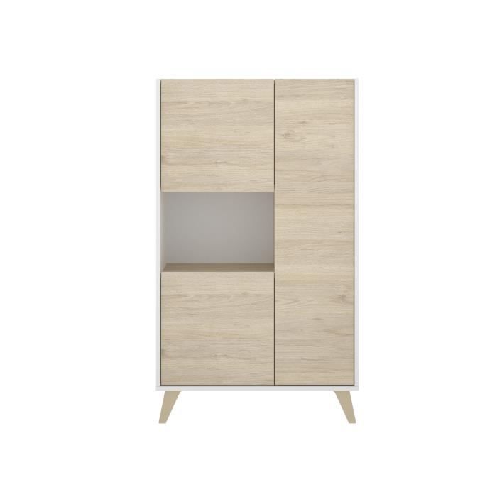 Buffet haut 3 portes - DÈcor Chene et blanc - NESS - L 81 x P 43 x H 135 cm