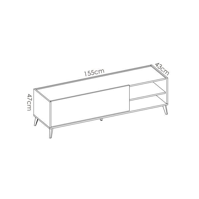 Meuble TV NESS - 1 abattant 2 niches - DÈcor graphite et Chene - L 155 x P 43 x H 47 cm