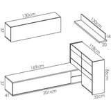 Ensemble meuble séjour living avec vitrine LED - Décor chene et blanc - L 260 x P 41 x H 180 cm - UMA