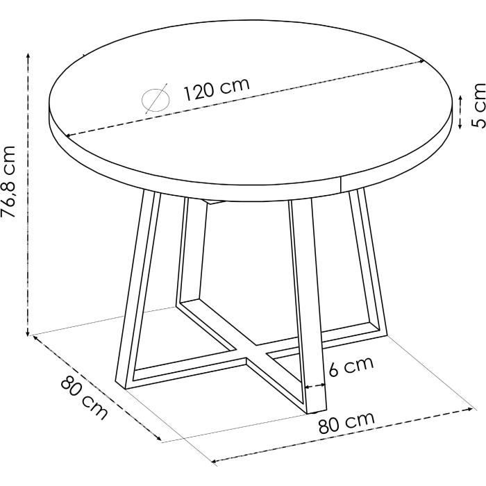 Table a manger fixe pieds mÈtal - DÈcor Chene - Dimensions 120 cm