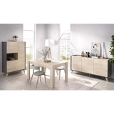 Salle a manger complete avec enfilade + vitrine + table extensible - Décor graphite et Chene - NESS