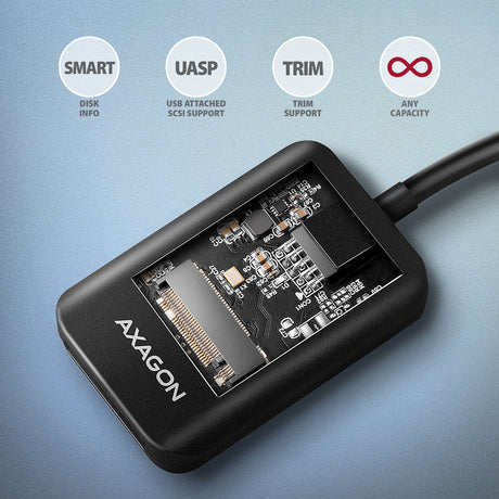 Adaptateur USB-C 3.2 Axagon ADM2-CM vers M.2 S-ATA/NVMe auto-alimenté