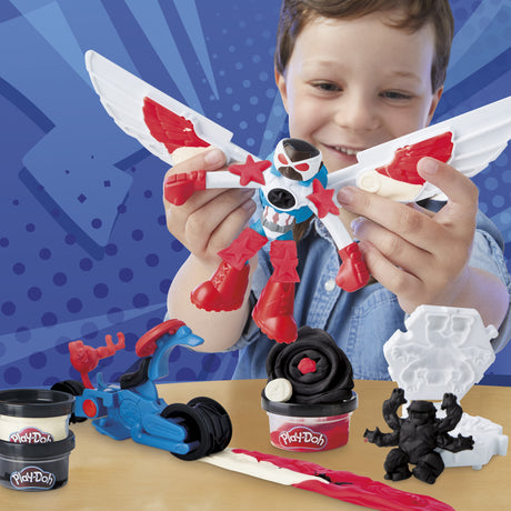 Play-Doh Captain America, coffret Moto tranchante avec figurine flexible, 3 accessoires et pâte a modeler, des 4 ans, Marvel