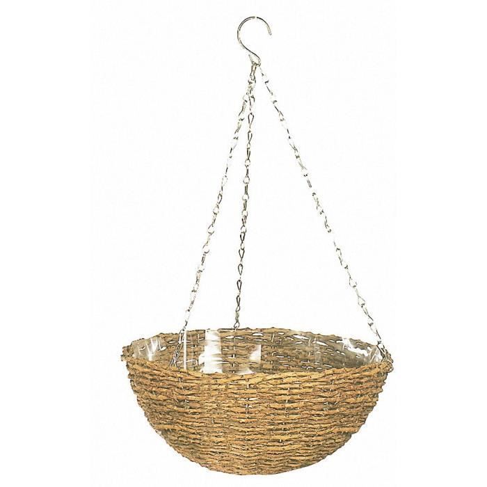 Panier suspendu - GARDEN ID Rustic - 35 cm -  coque plastique (intÈrieur/extÈrieur) - Style rustique en osier - Suspension facile.