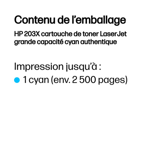 Cartouche de toner cyan HP 203X LaserJet grande capacité authentique (CF541X) pour HP Color LaserJet Pro M254/M280/M281