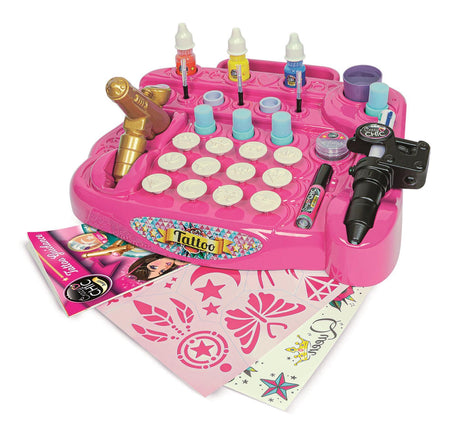 CLEMENTONI - Studio de tatouage temporaires pour enfant - Kit complet  - Pochoirs, peintures corps et transfert - Des 7 ans