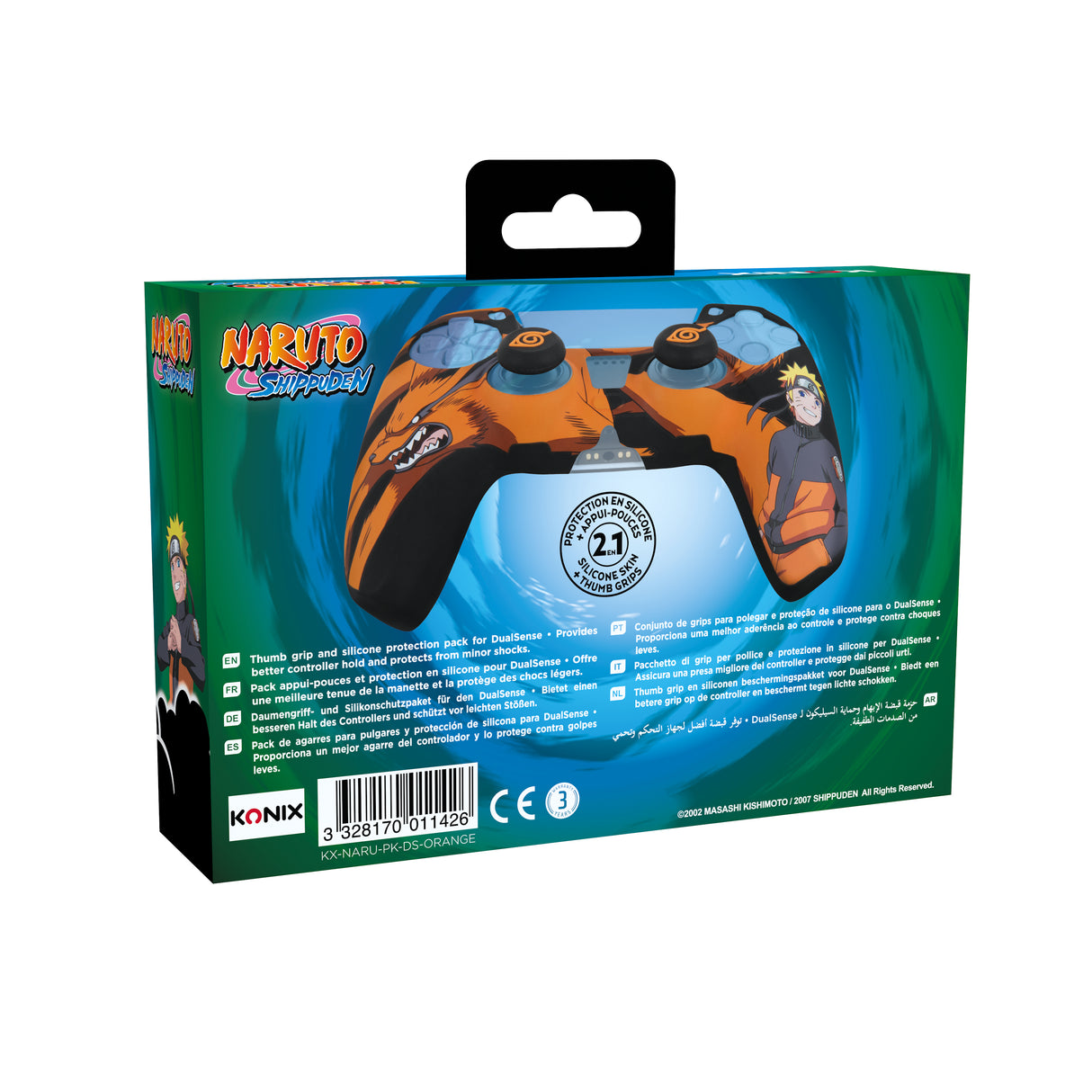 Coque de protection pour manette - KONIX - Naruto Shippuden - DualSense PS5 - Silicone - Motif Kurama/Kyűbi et Naruto - Noir