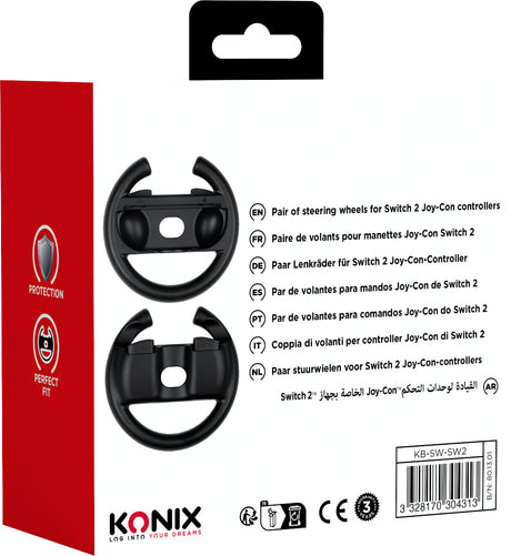 Paire de volants de course - Manettes Joy-Con Nintendo Switch 2 - Konix - Plastique - Noir