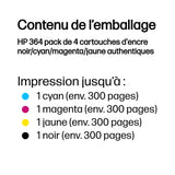HP 364 Pack de 4 cartouches d'encre noire, cyan, jaune et magenta authentiques (N9J73AE) pour DeskJet 3070A, Photosmart 5525/6525