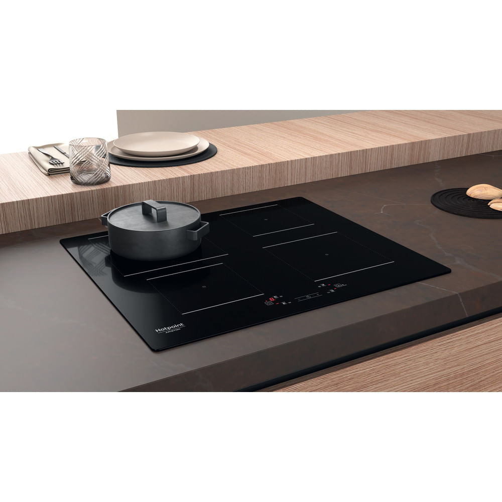 Table de cuisson induction - HOTPOINT - 4 foyers - L60 cm - HQ5660SNE - 7200 W - Revetement verre noir