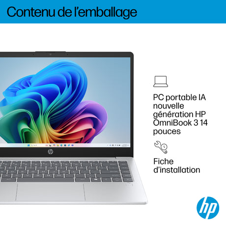 PC Portable HP Omnibook 3 14-ha0015nf - Windows 11 - 14 FHD IPS - Ryzen AI 5 340 - RAM 16Go - Stockage 512Go SSD - AZERTY
