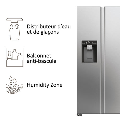 Réfrigérateur Américain - HAIER - HSW59F18EIMM - Classe E - 601 L - 36 dB - Platinium