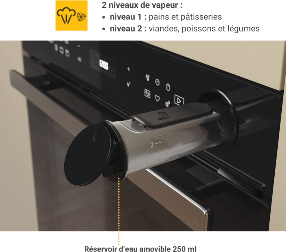 Four encastrable - Multifonction Pyrolyse - Vapeur - Chaleur pulsée - WHIRLPOOL - AKZ9S8270NB - Noir - Porte froide - 73 L - A+