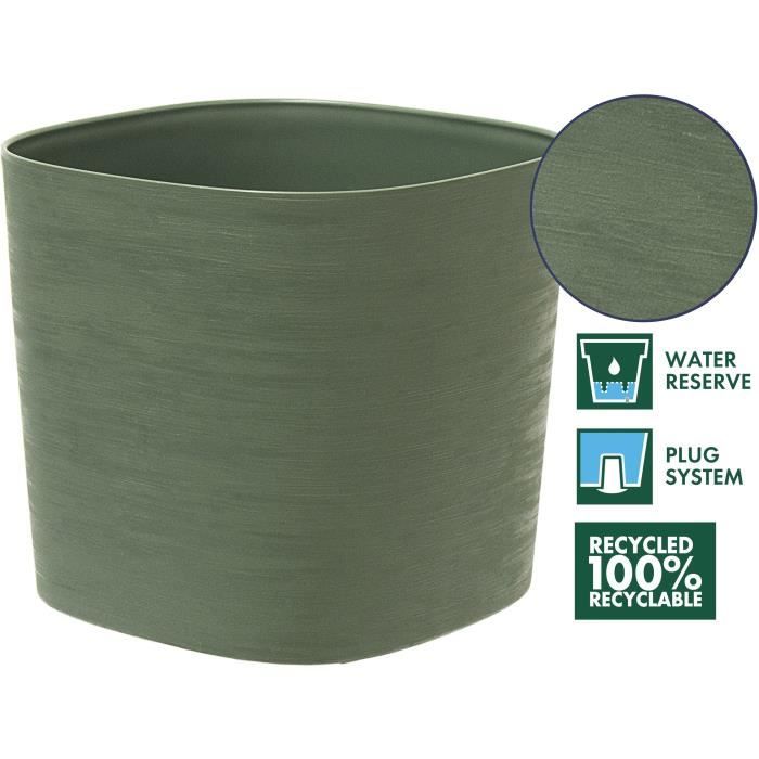 Pot avec réserve d'eau - GARDEN ID Respect - Vert de gris 40 x 40 cm - 100% déchets ménagers - 100% recyclable - Surface structurée.