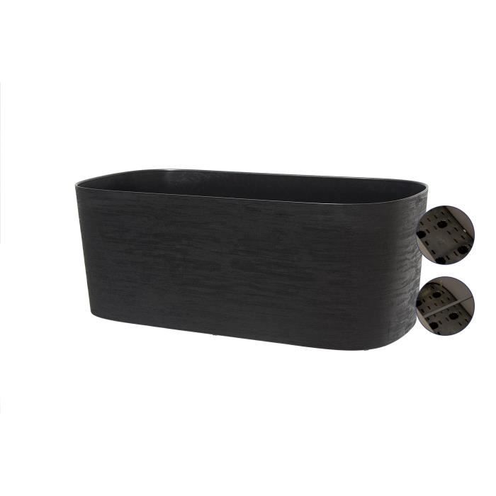 Jardiniere + réserve eau - GARDEN ID Respect - Noir-Anth 50 x 17 cm - 100% déchets ménagers - 100% recyclable - Surface structurée